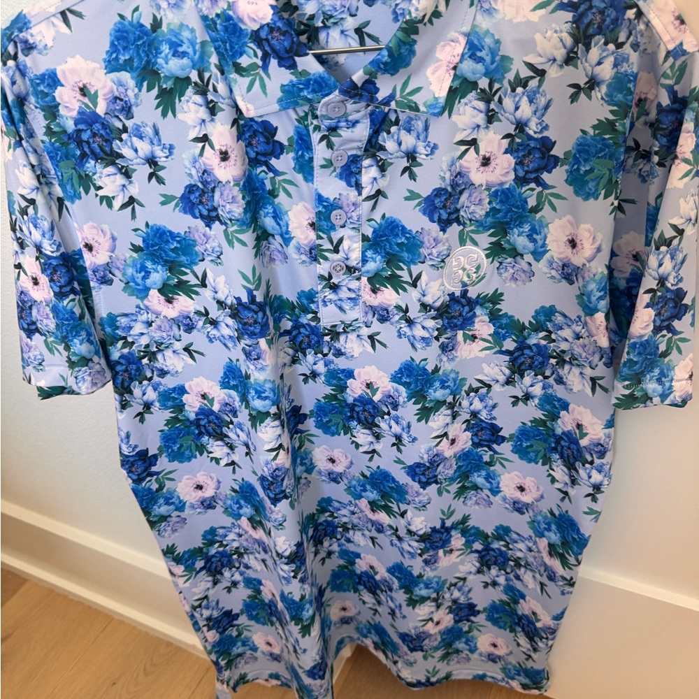 G/FORE Blue and Pink Floral Polo